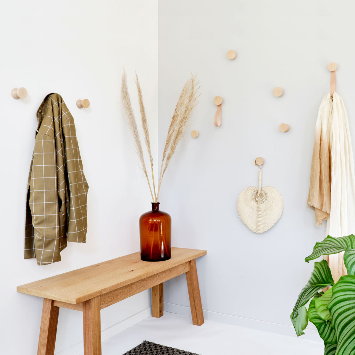 Geometric Beech Coat Hook – Set of 3