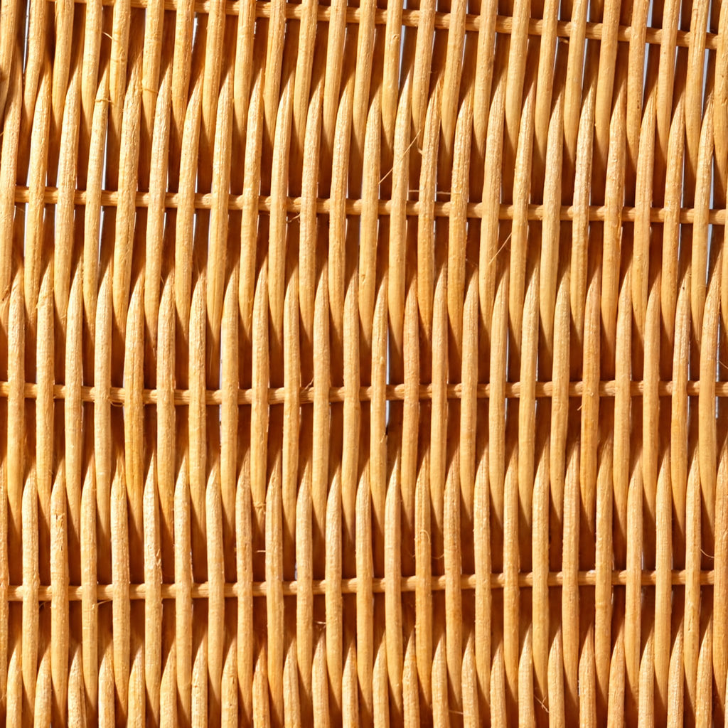 Close-up of the honey rattan weave with its horizontal binding rows