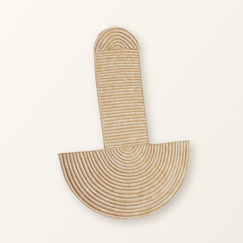 Abstract Wall Mask 3 in natural woven fibre: a tall rounded stem above a half-circle fan, on a plain background